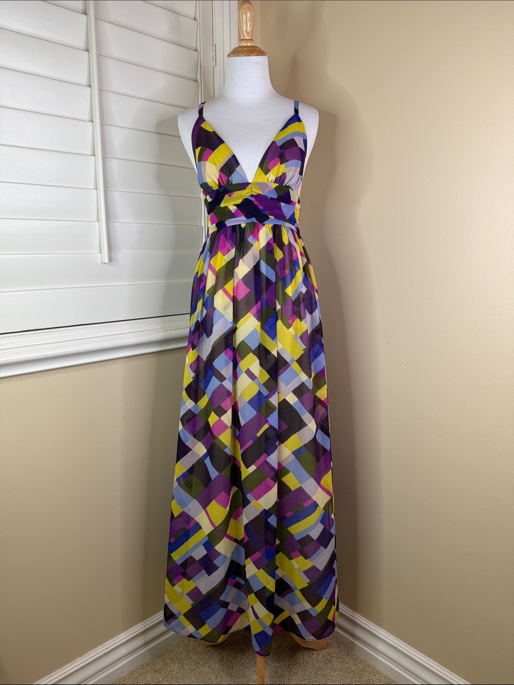 Moda International Multicolor Geometric Maxi Dress in Purple, Yellow, Blue